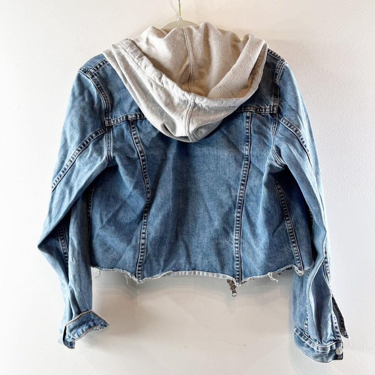 Veronica Beard Cara Cropped Layered Raw Hem Jean Denim Jacket Blue Large