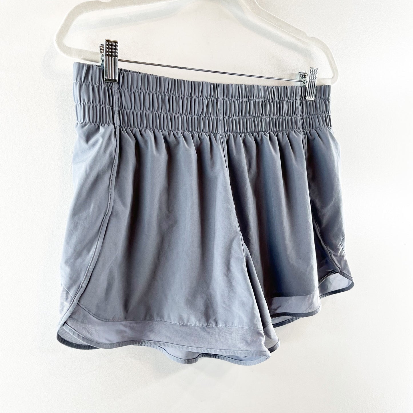 Athleta High Rise Mesh Racer Run Lined Running Shorts Gray Blue Large