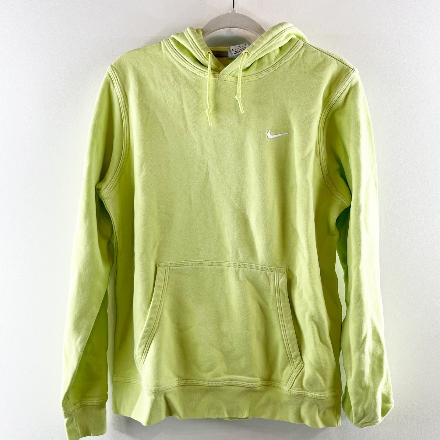 Nike Club Long Sleeve Pullover Hoodie Sweatshirt Neon Green Medium