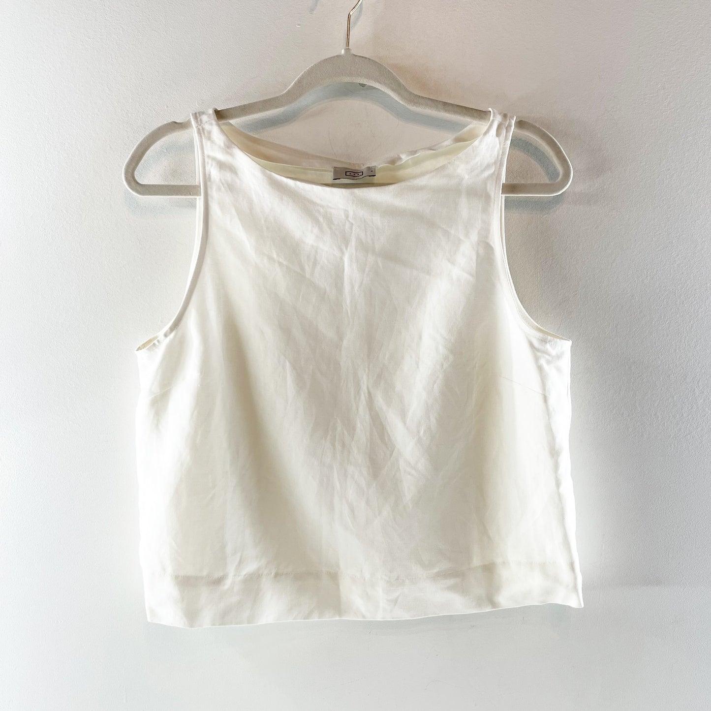 AYR The Swing Silk Linen Blend Sleeveless Crop Tank Top White Small