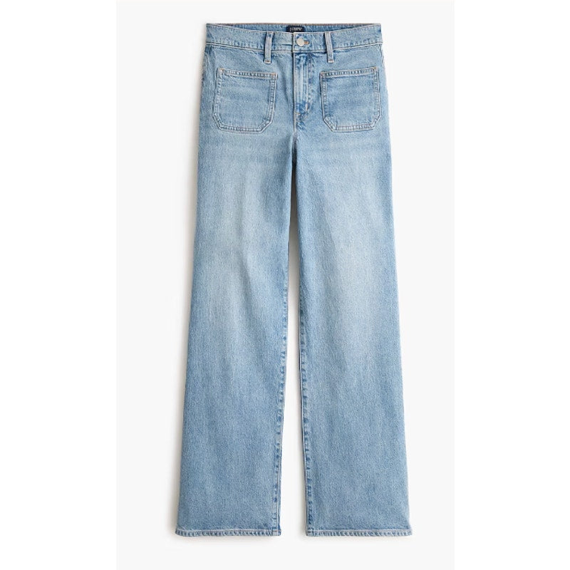 J. Crew Slim Wide Leg Patch Pocket Jeans in All Day Stretch Ligt Wash Blue 30
