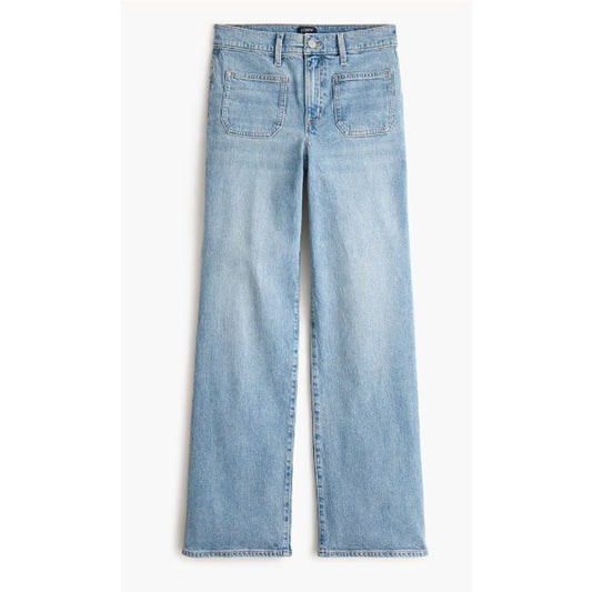 J. Crew Slim Wide Leg Patch Pocket Jeans in All Day Stretch Ligt Wash Blue 30
