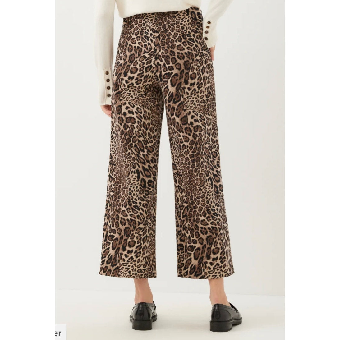 Karen Kane High Rise Cropped Wide Leg Corduroy Leopard Print Pants Brown Large