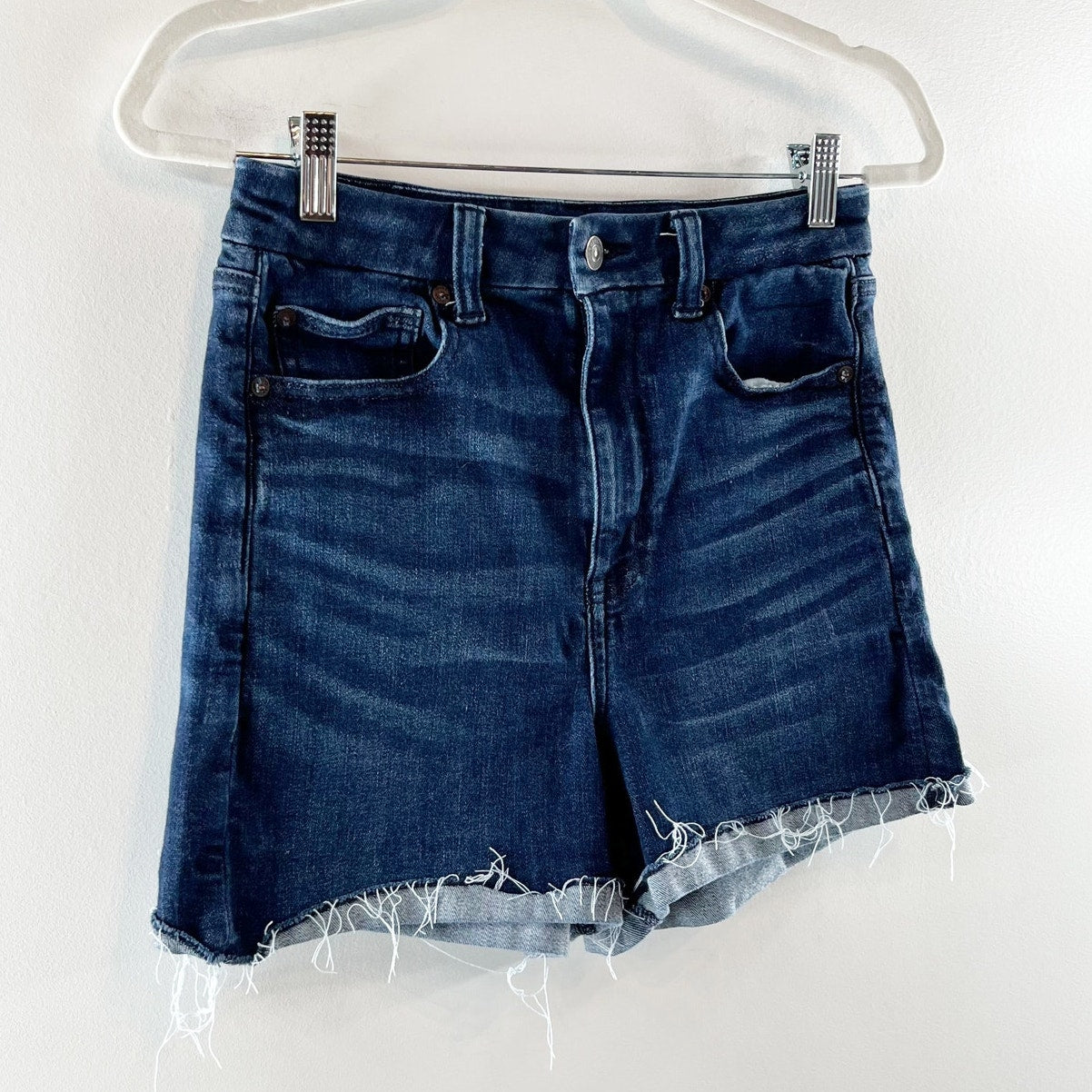 American Eagle Curvy Super High Rise Shortie Jean Denim Shorts Blue 8