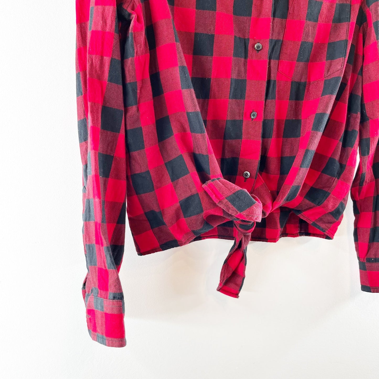 Madewell Buffalo Check Long Sleeve Flannel Tie Front Button-Up Shirt Red/Black M