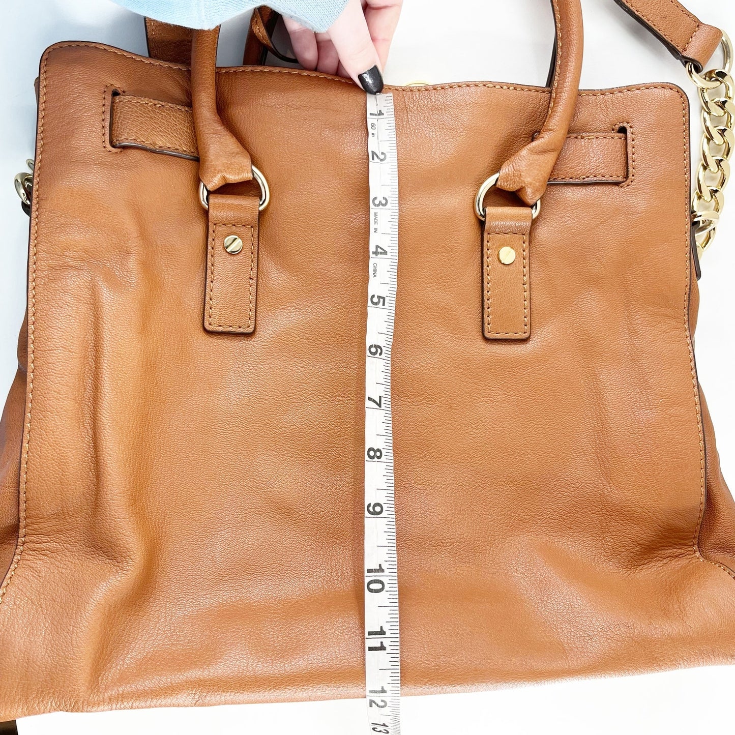 Michael Kors Hamilton Leather Tote Satchel Brown Cognac