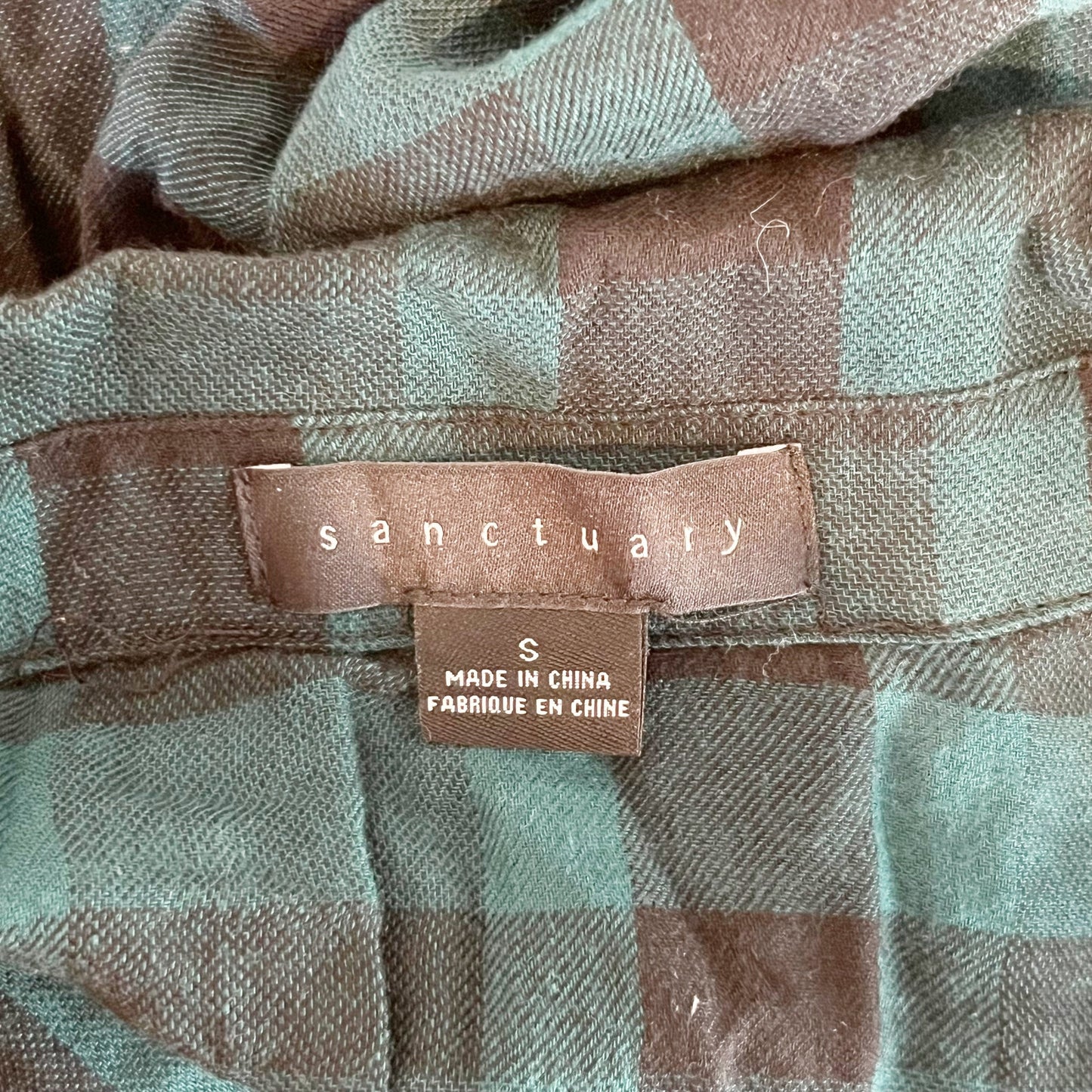 Sanctuary Fireside Boyfriend Button Down Plaid Shirt Teal Green Black Small