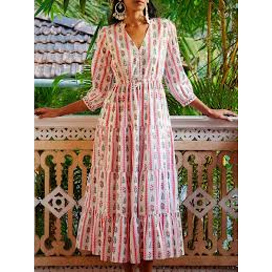 Park City Prints Maria Stripe Cotton Maxi Dress Pink XS