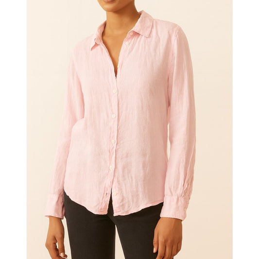 CP Shades Romy Linen Long Sleeve Button Down Shirt Top Pink Medium
