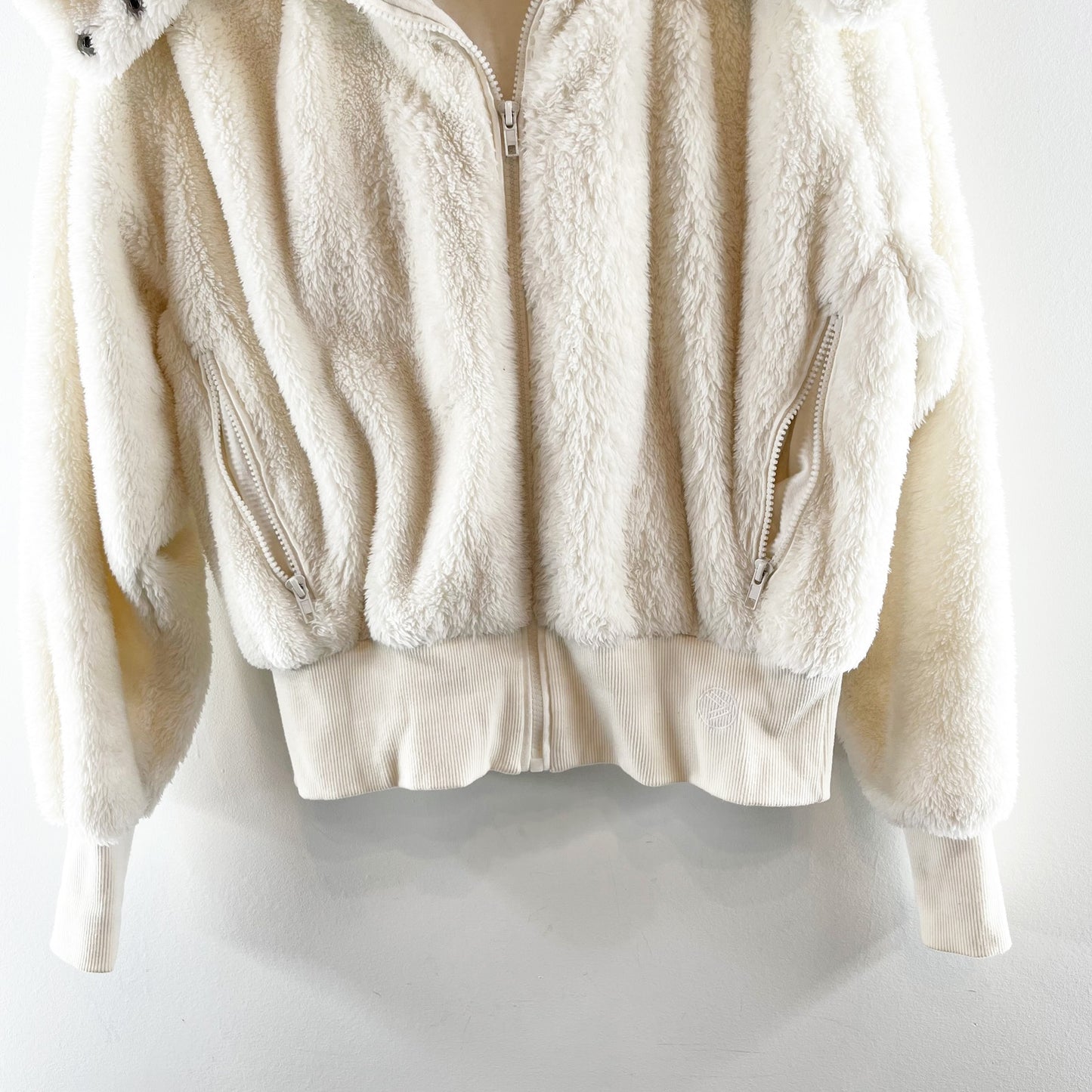 Savvi Amy Long Sleeve Full Zip Sherpa Fleece Jacket with Hood Cream Medium