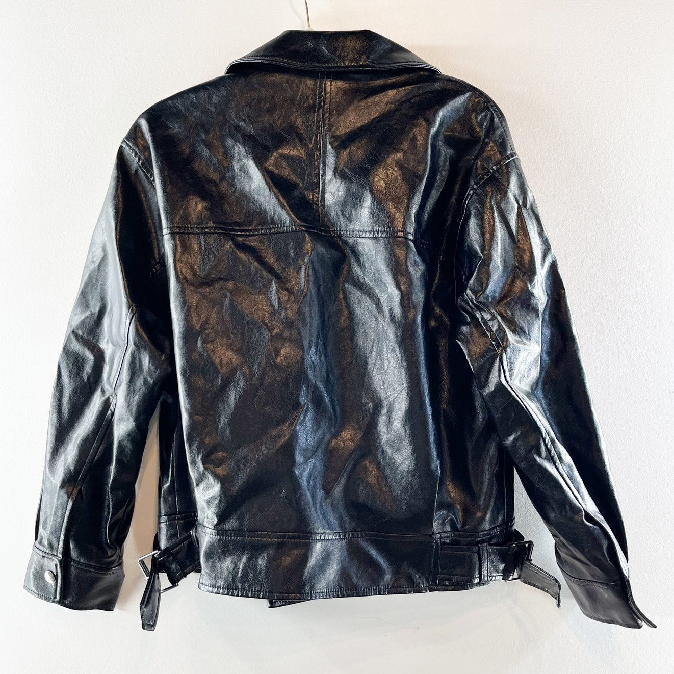 Zara Faux-Leather Long Sleeve Full Zip Motorcycle Moto Jacket Black XS