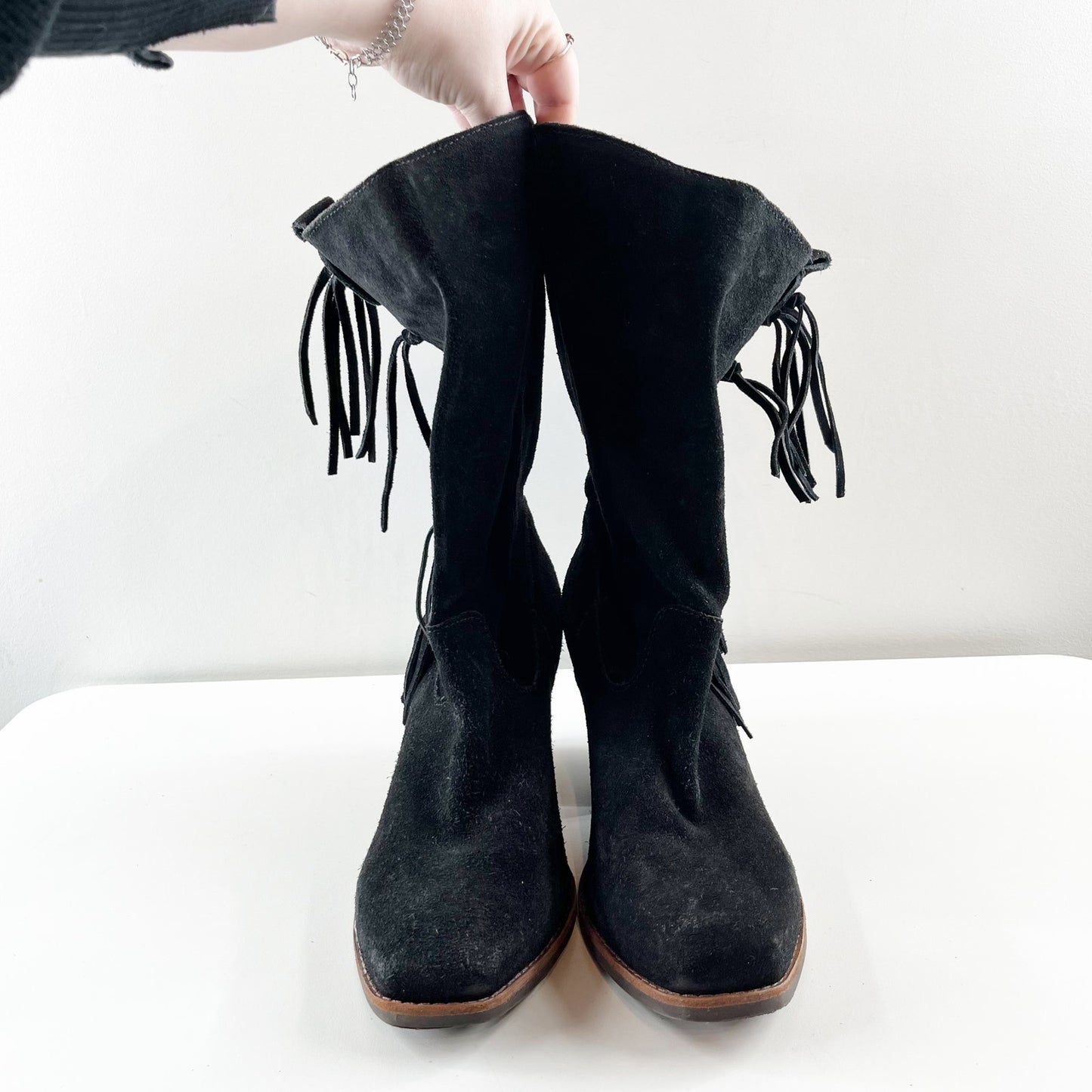 Matisse El Paso Black Mid Calf Western Fringe Cowboy Boots Black 10