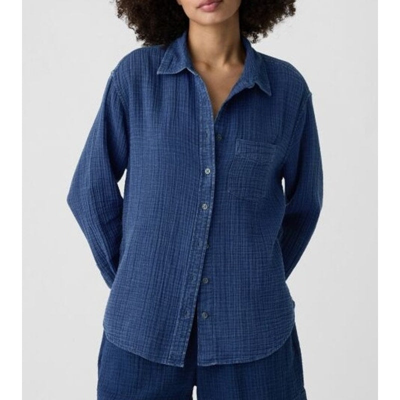 GAP Muslin Long Sleeve Chest Pocket Button-Up Shirt Top Dark Blue XXL