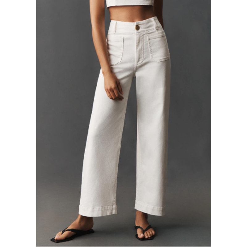 Maeve by Anthropologie The Colette High Rise Wide Leg Cropped Pants White 26