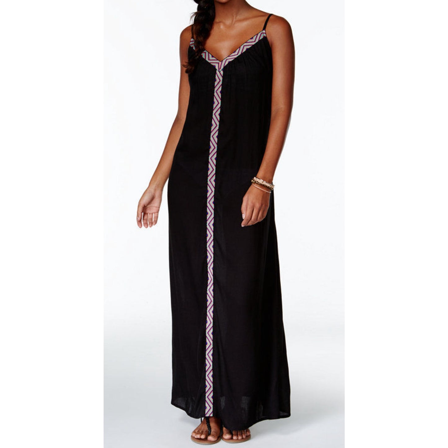 Raviya Sleeveless Spaghetti Strap V-Neck Resortwear Maxi Slip Dress Black Small
