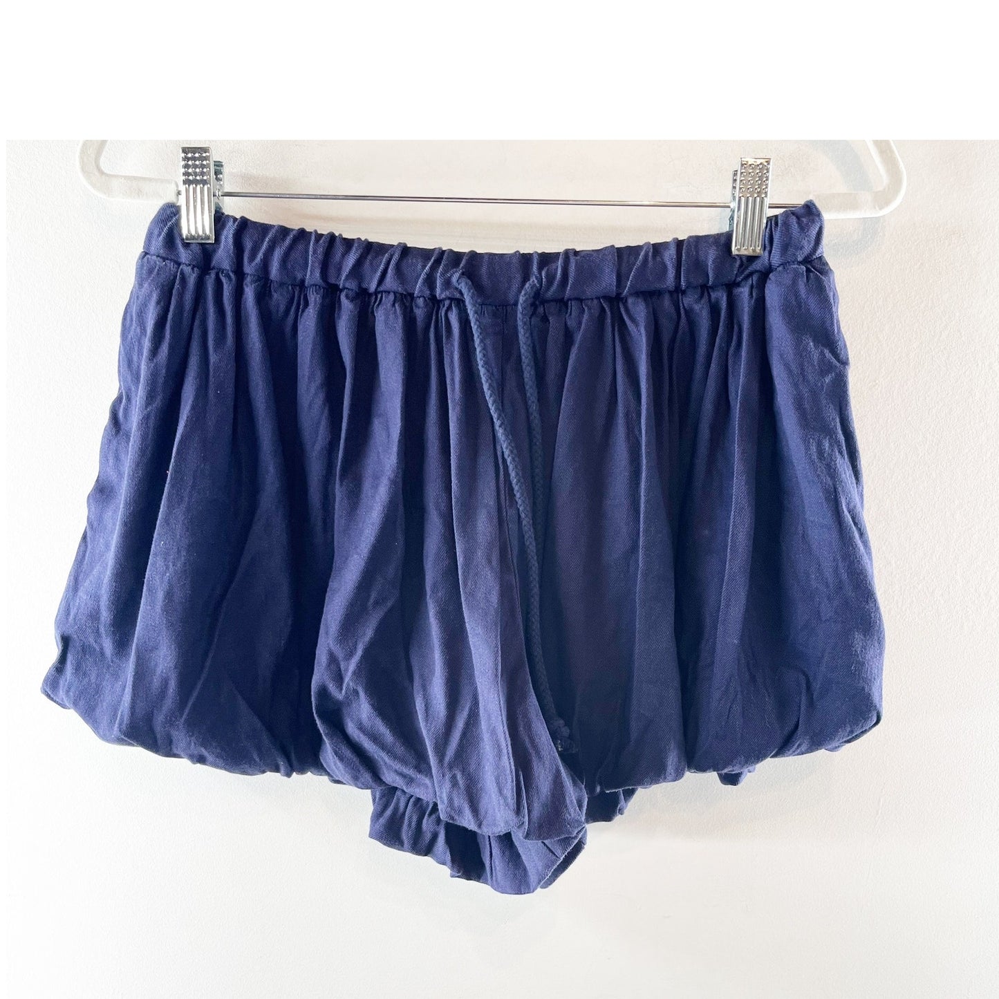 Maeve Anthropologie Linen Blend Cabana Bloomer Bubble Hem Shorts Navy Blue Small