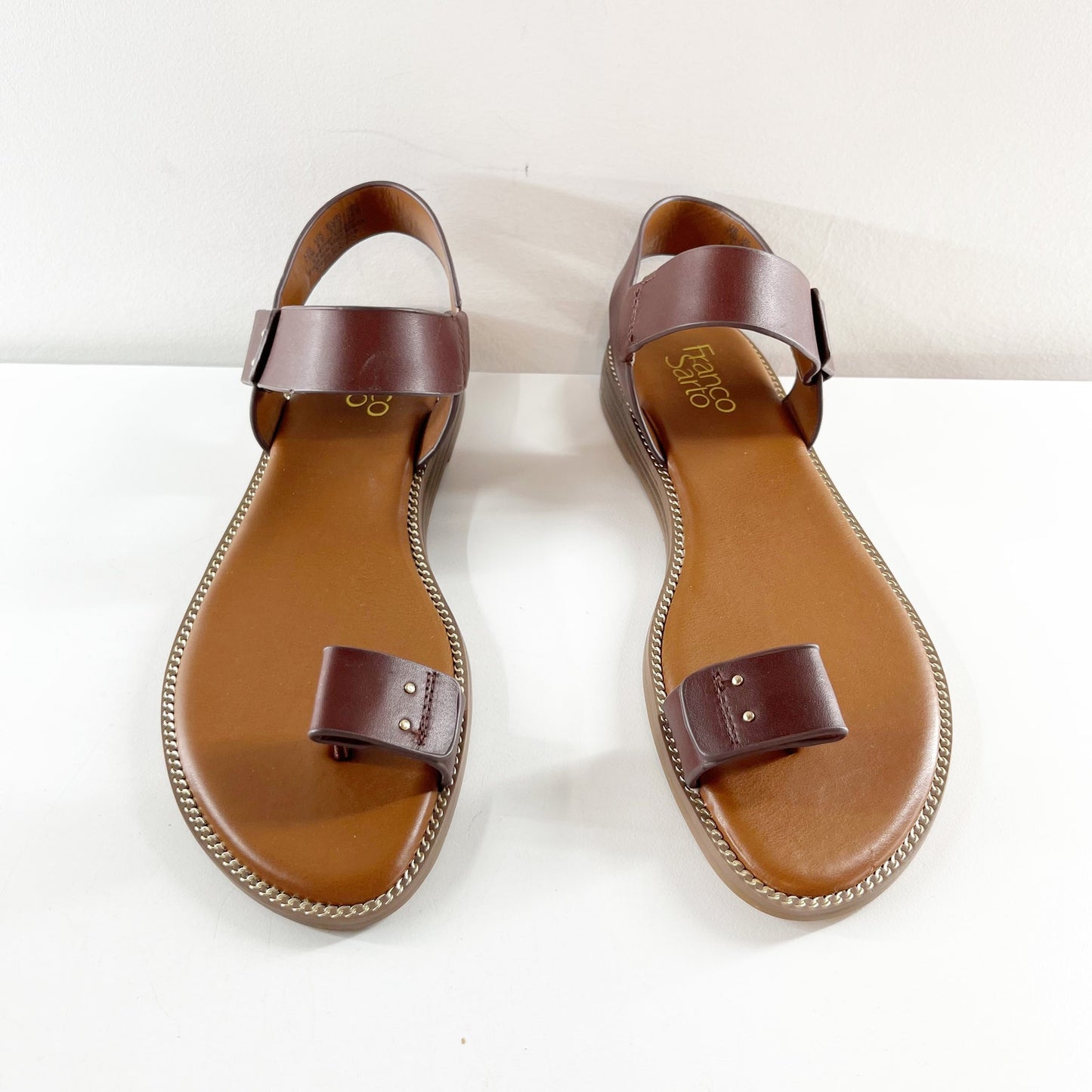Franco Sarto Geranio Leather Toe Ring Flat Sandals Brown 7.5