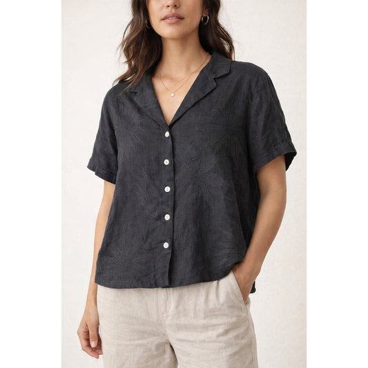 Joie 100% Linen Boxy Short Sleeve Button Down Shirt Black Small