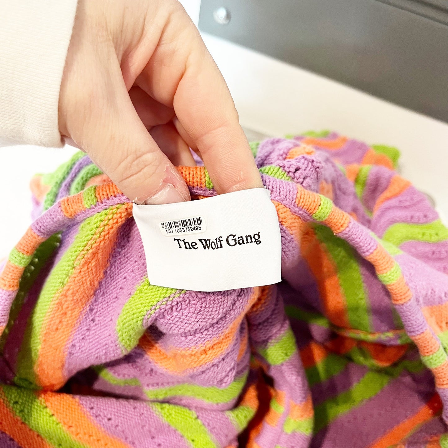 The Wolf Gang Lucid Striped Long Sleeve Mini Knit Dress Pink Green Small