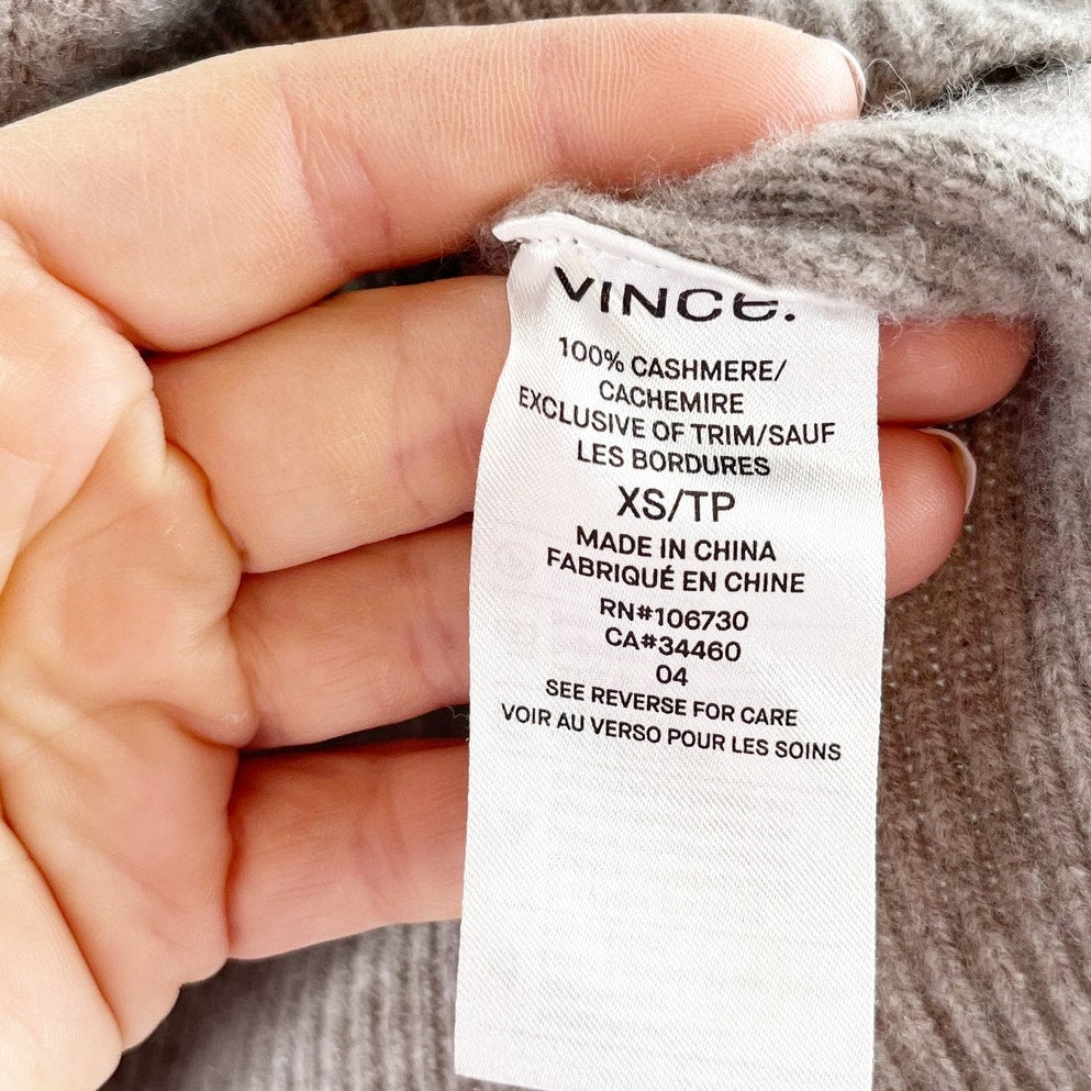 Vince Plush Cashmere Long Sleeve Funnel Neck Pullover Sweater Tan XS