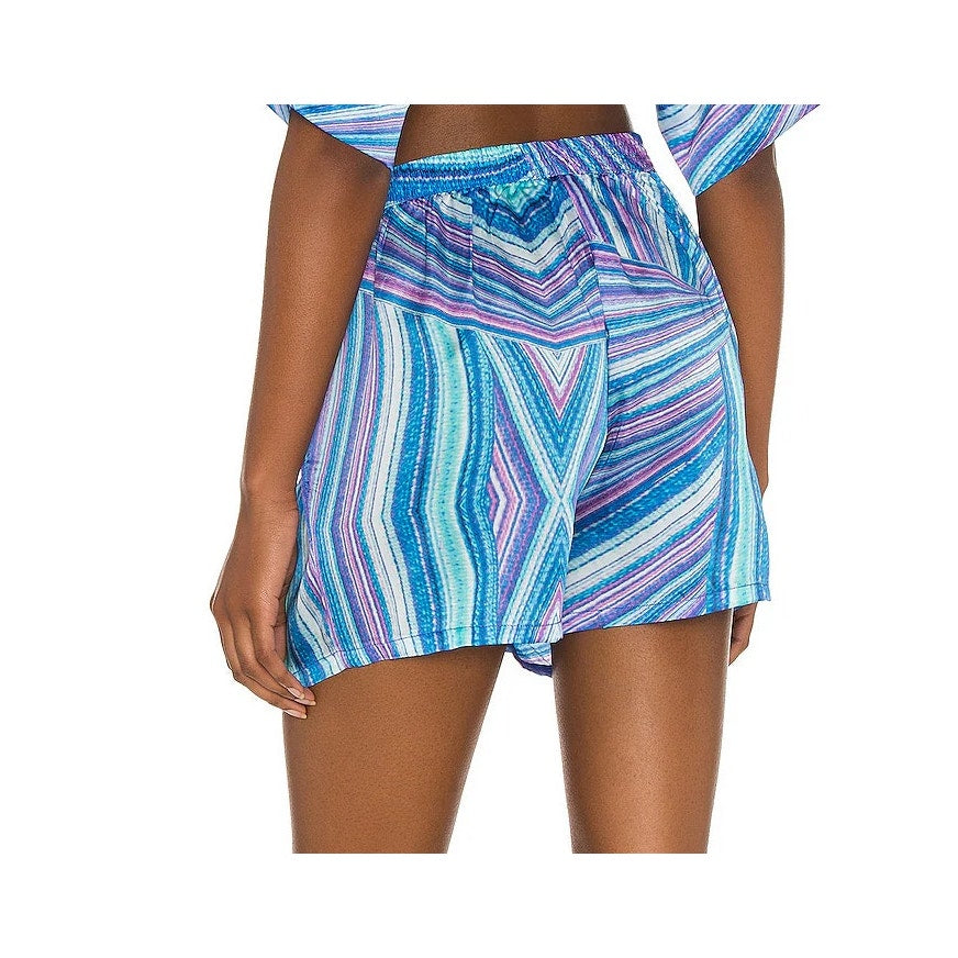 Frankies Bikinis Fifi Satin Striped Sustainable Swinwear Shorts Shimmy Blue S