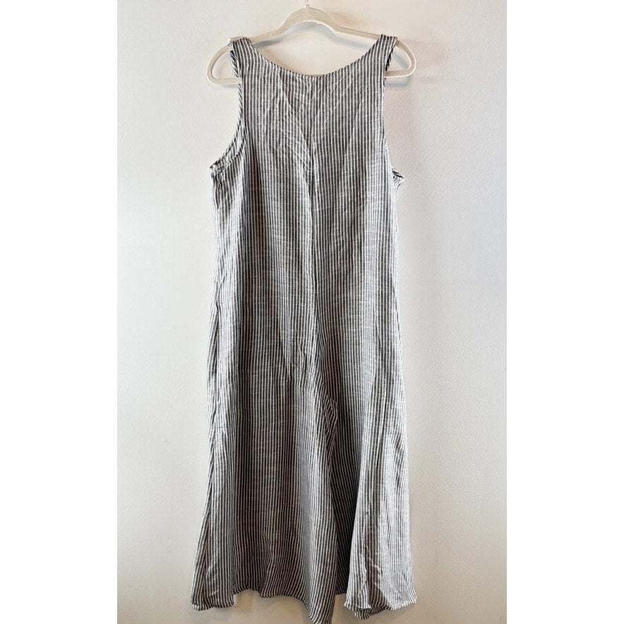 Max Studio Linen Blend Wide Leg Striped Scoopneck Jumpsuit Blue White XL
