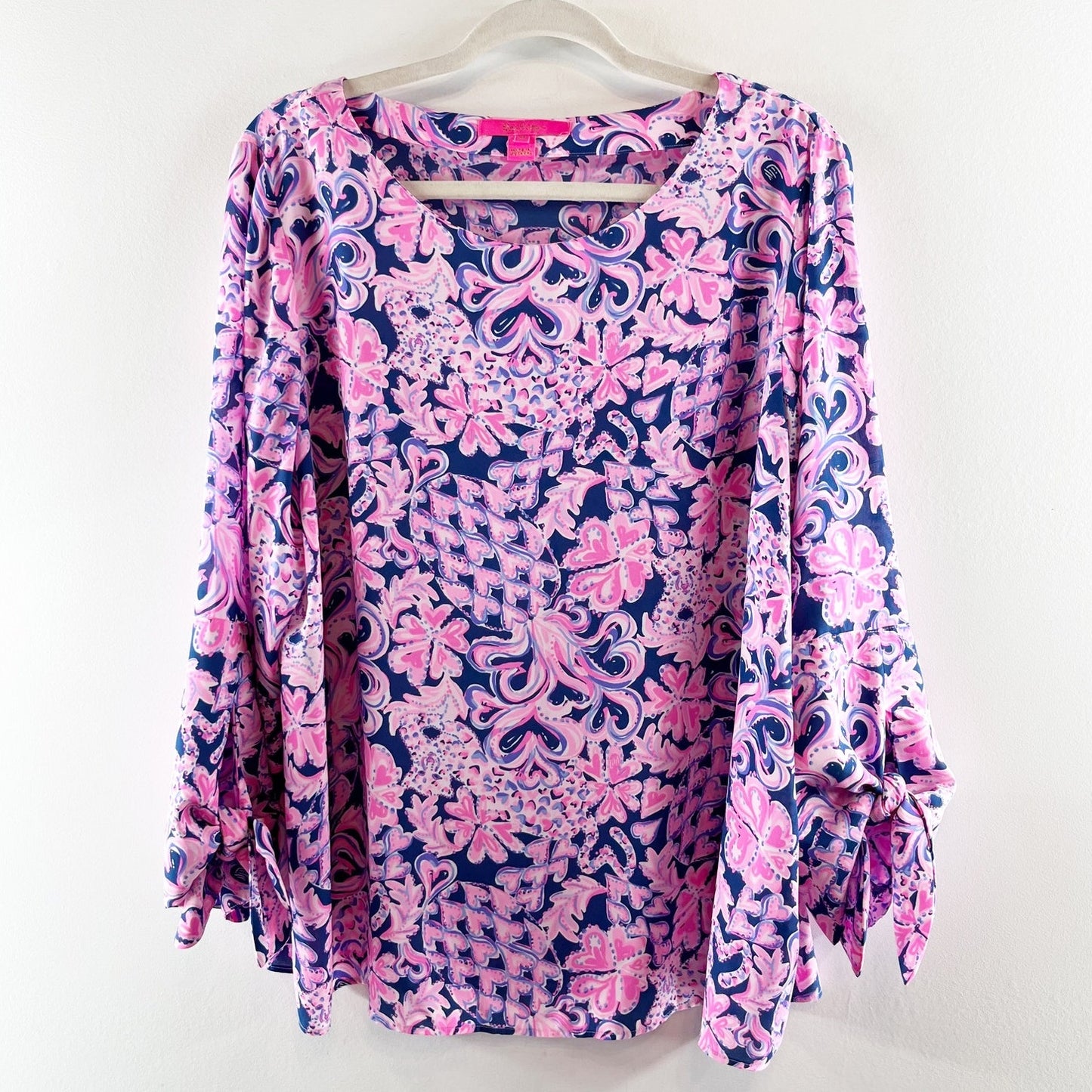 Lilly Pulitzer Langston Blouse Love You Bunches Pink Blue XL