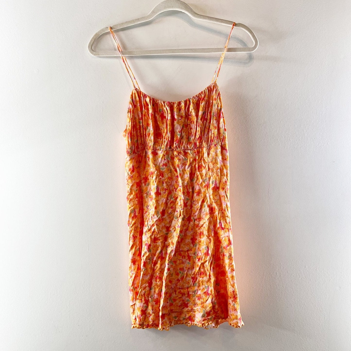 Free People Jaime Floral Tie Back Mini Slip Dress Orange Large