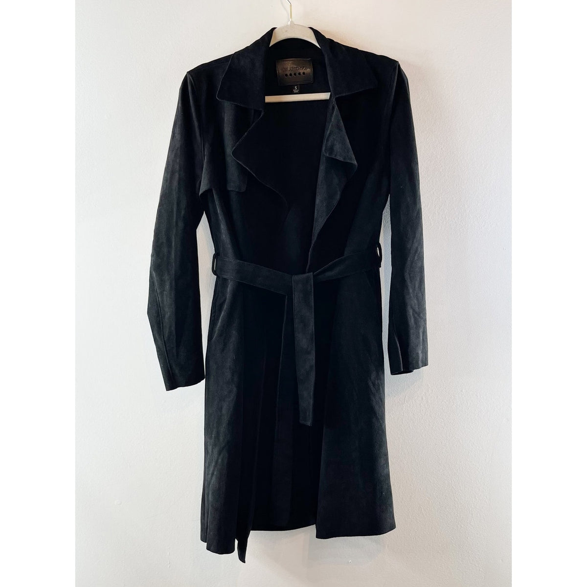 Blank NYC Long Sleeve Open Midi Faux Suede Trench Coat Jacket Black Small