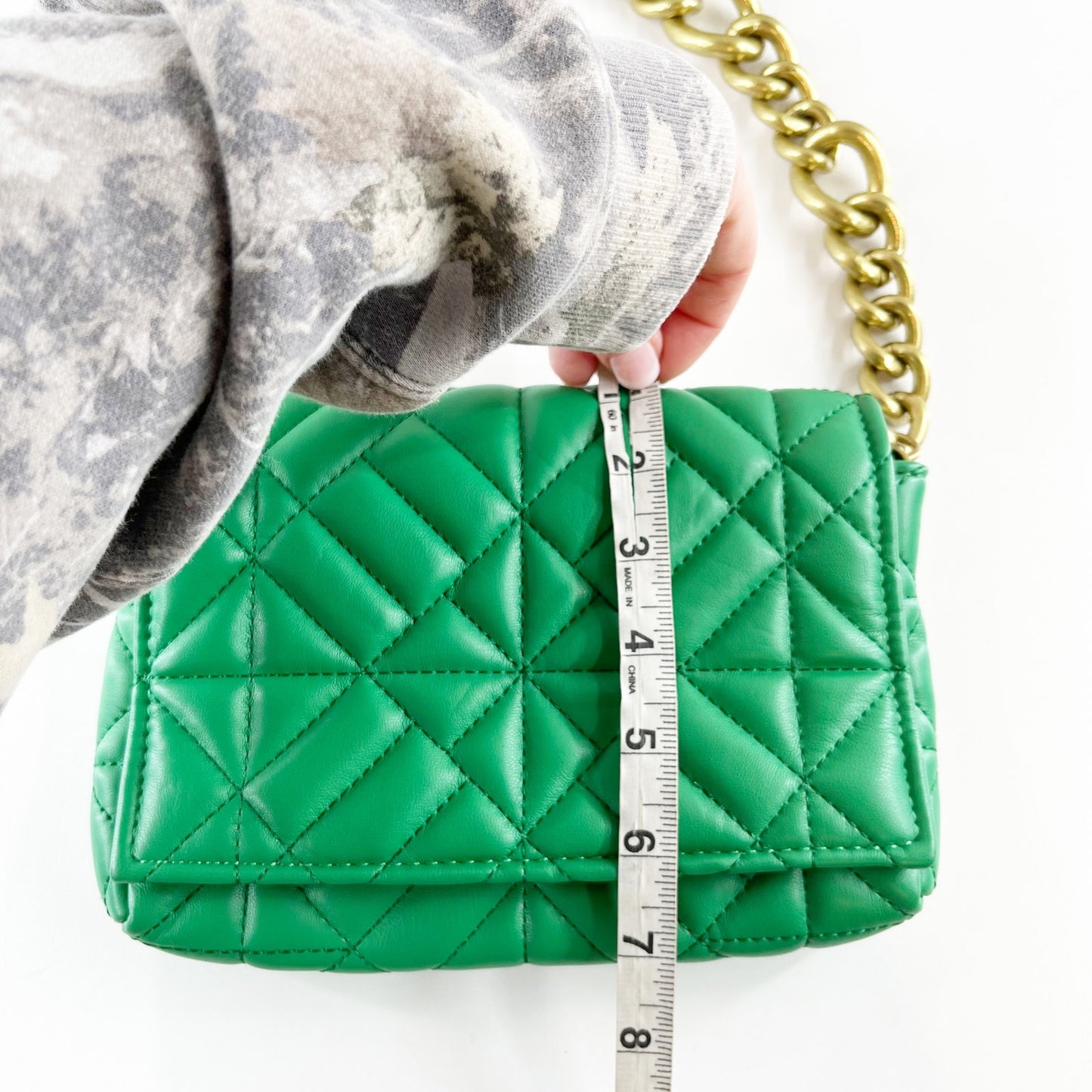 ZARA Quilted Flap Gold Chain Strap City Purse Bag Emerald Green