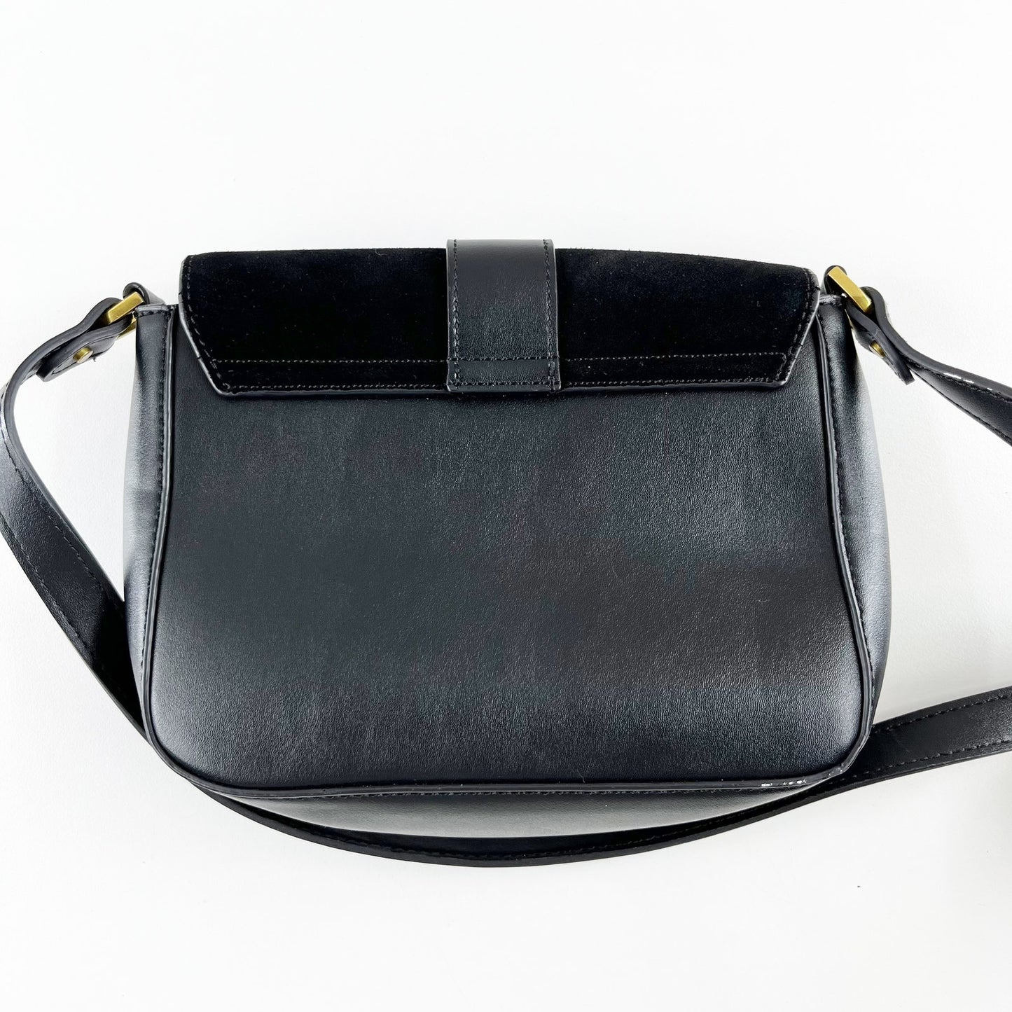 Mango Square Gold Buckle Crossbody Leather Purse Bag Black