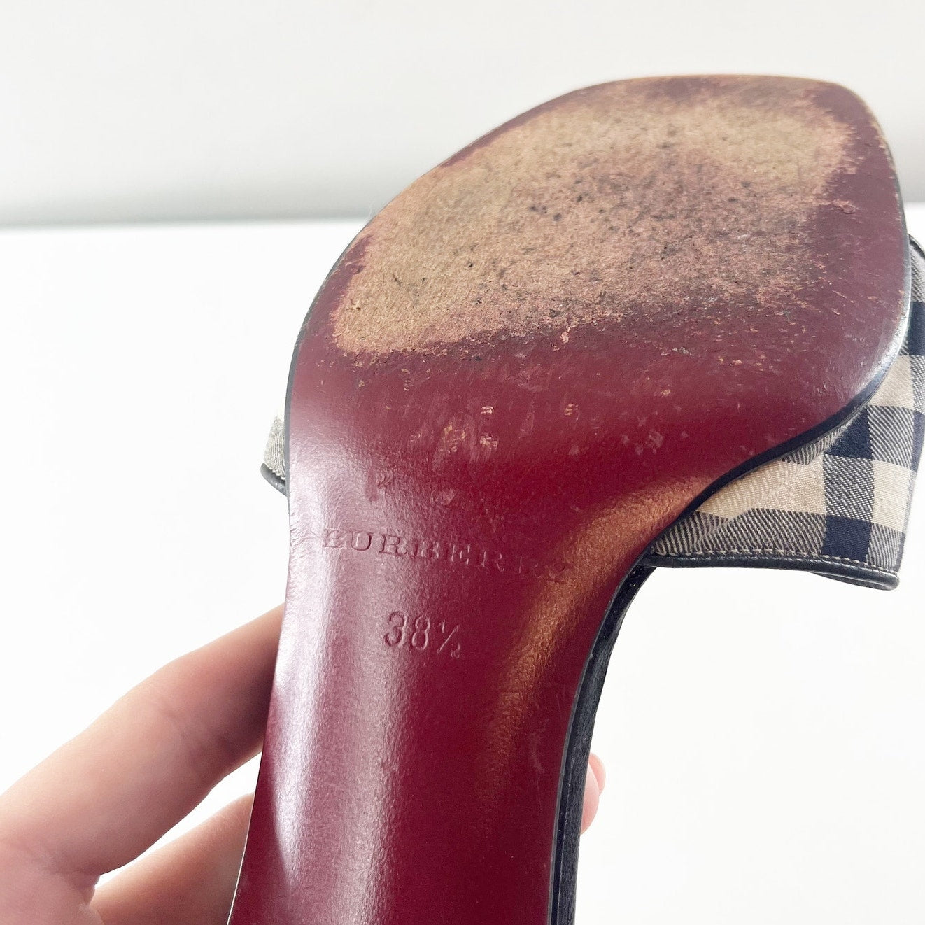 Burberry Vintage Nova Check Square Toe Plaid Slide Mule Kitten Heel Sandals 8