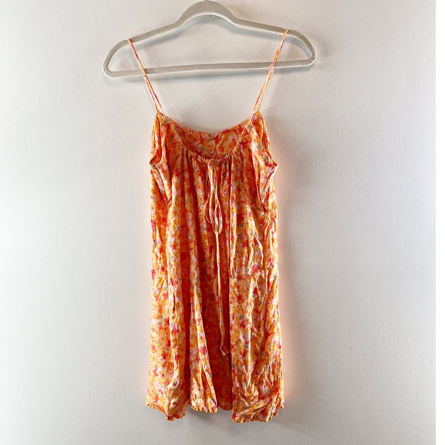 Free People Jaime Floral Tie Back Mini Slip Dress Orange Large