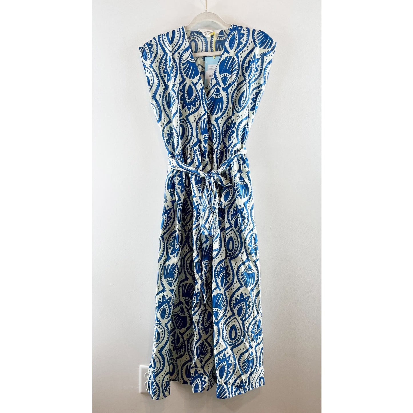 Compania Fantastica Aquaria Printed Midi Sleeveless Shirt Dress Blue White Large