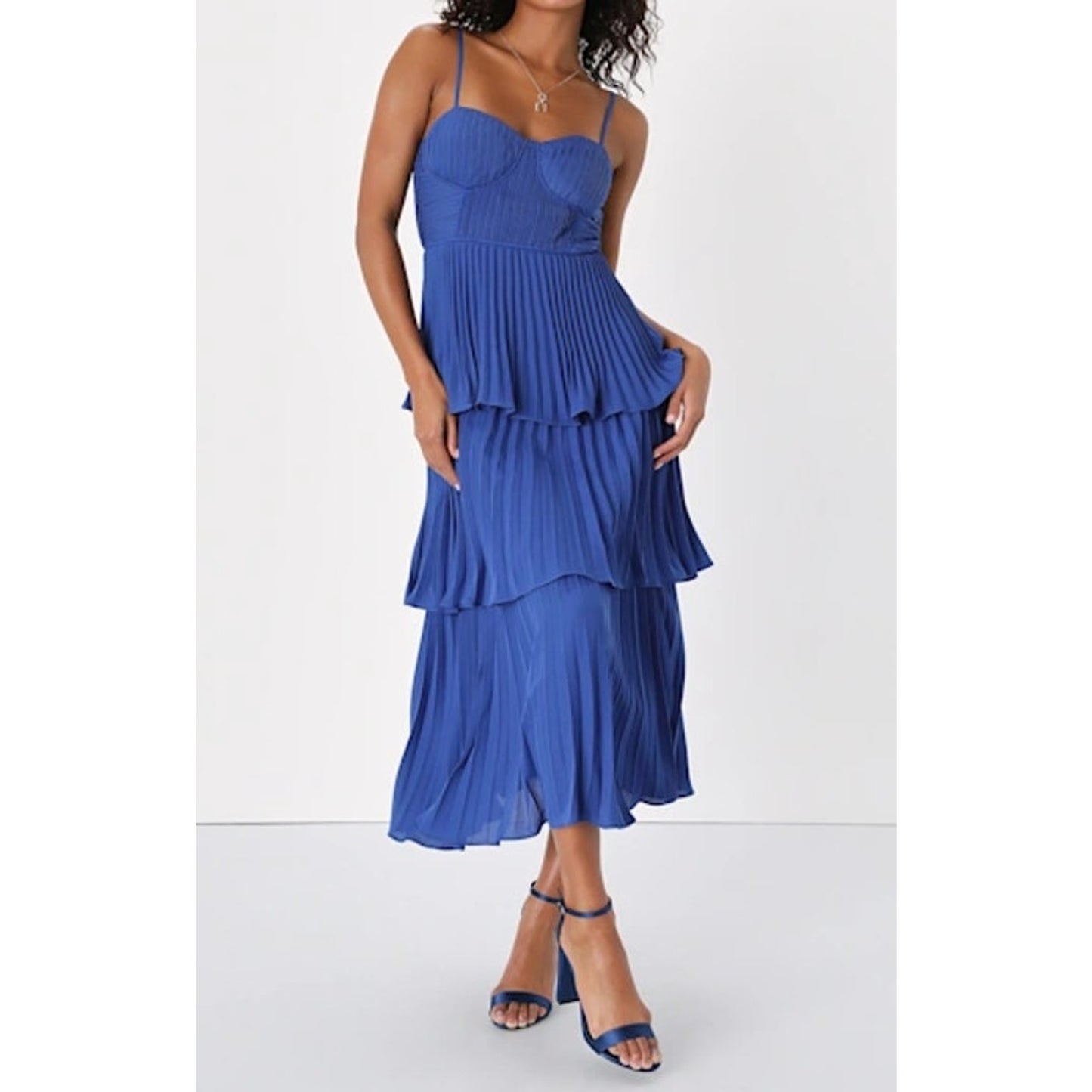 Lulus Cascading Crush Tiered Bustier Midi Dress Cobalt Blue Medium