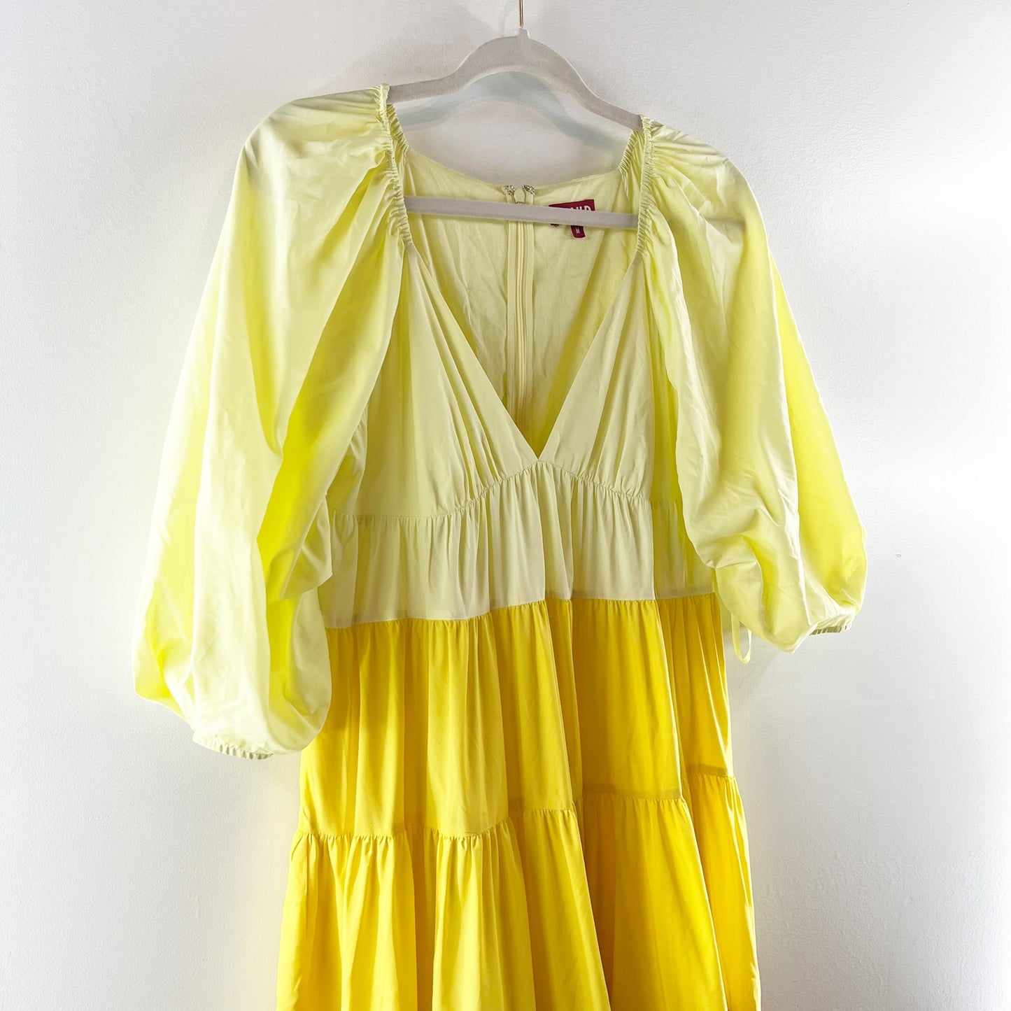 Staud Puff Sleeve Tiered Meadow Colorblock Maxi Dress in Sun Beach Medium