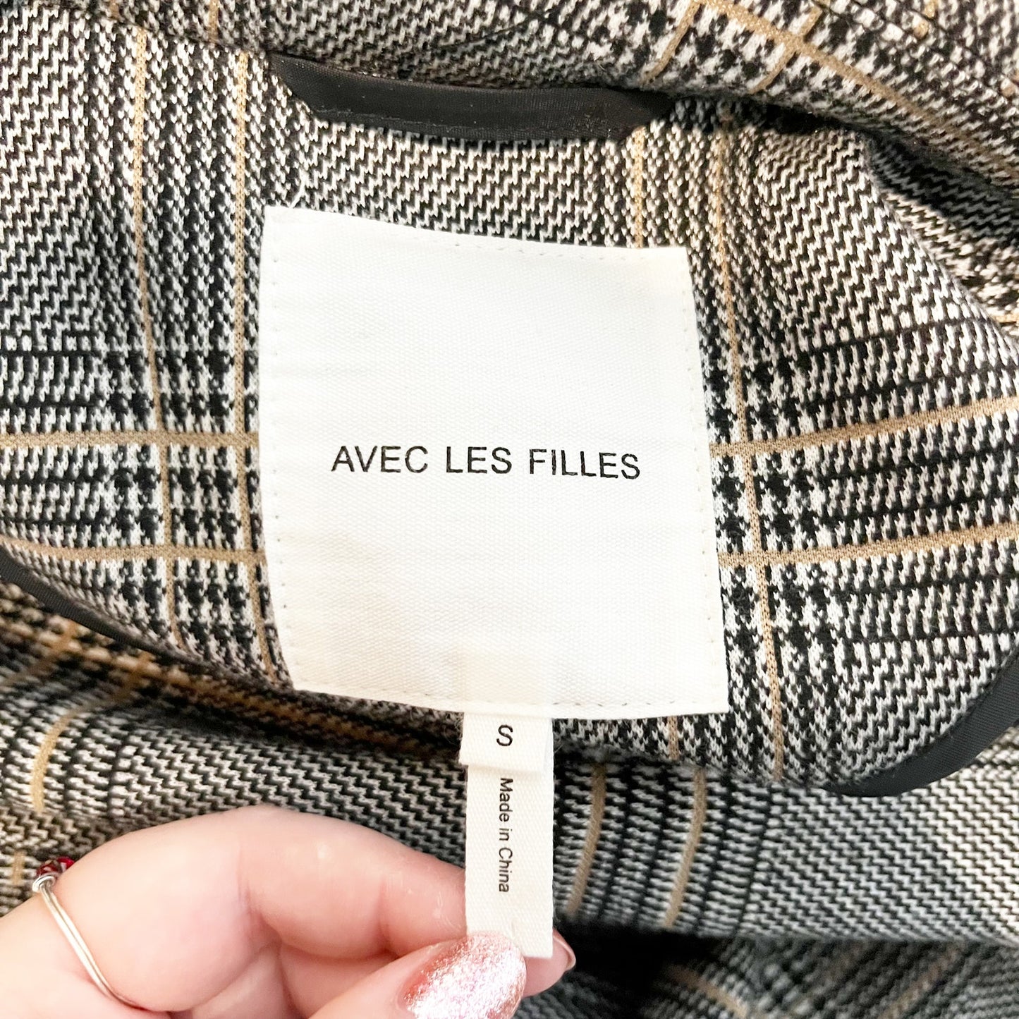 Avec Les Filles Anthropologie Oversized Longline Plaid Blazer Jacket Gray Small