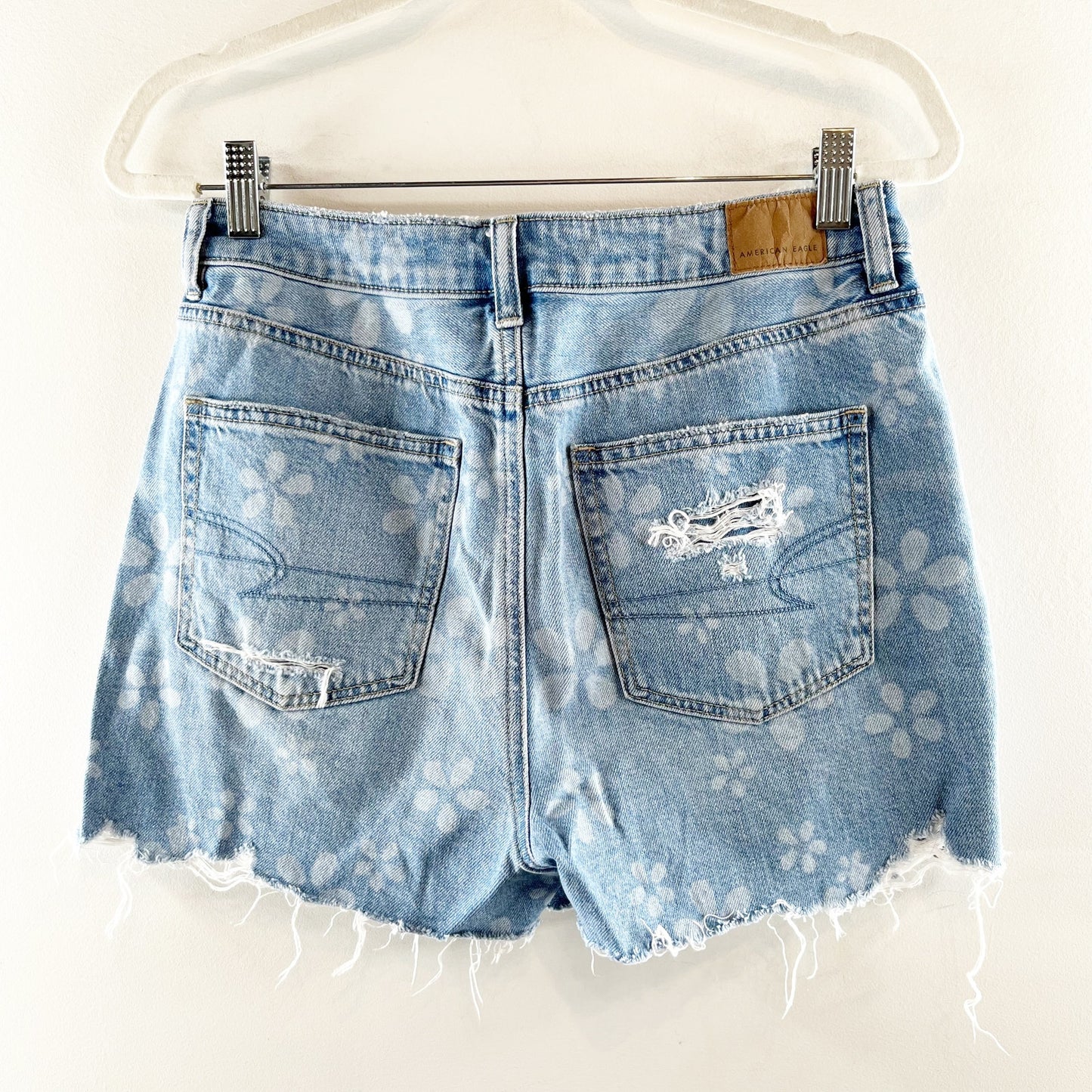 American Eagle Highest Rise Baggy Distressed Floral Cutoff Shorts Blue 6