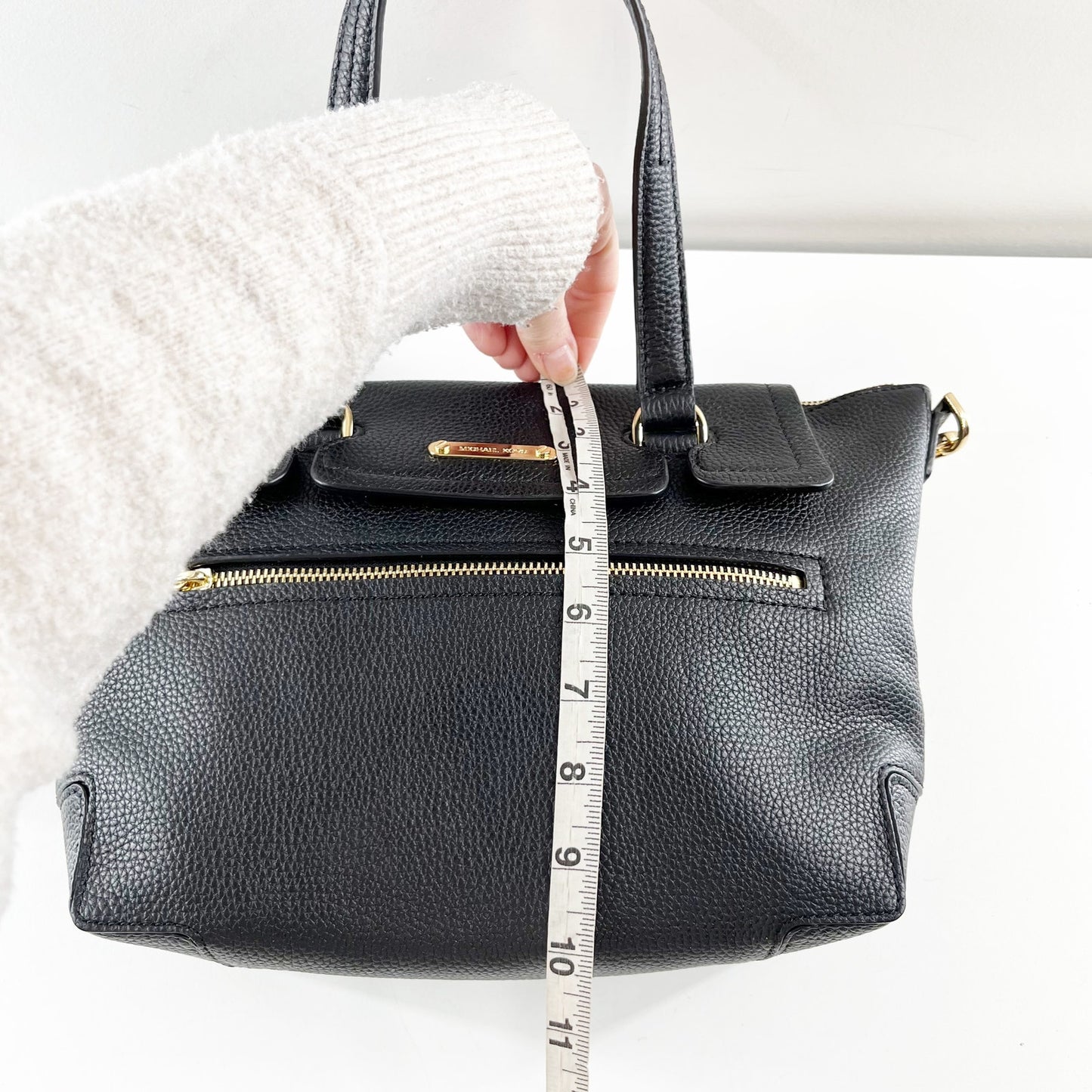 Michael Kors Mackenzie Leather Adjustable Strap Satchel Tote Bag Black Medium