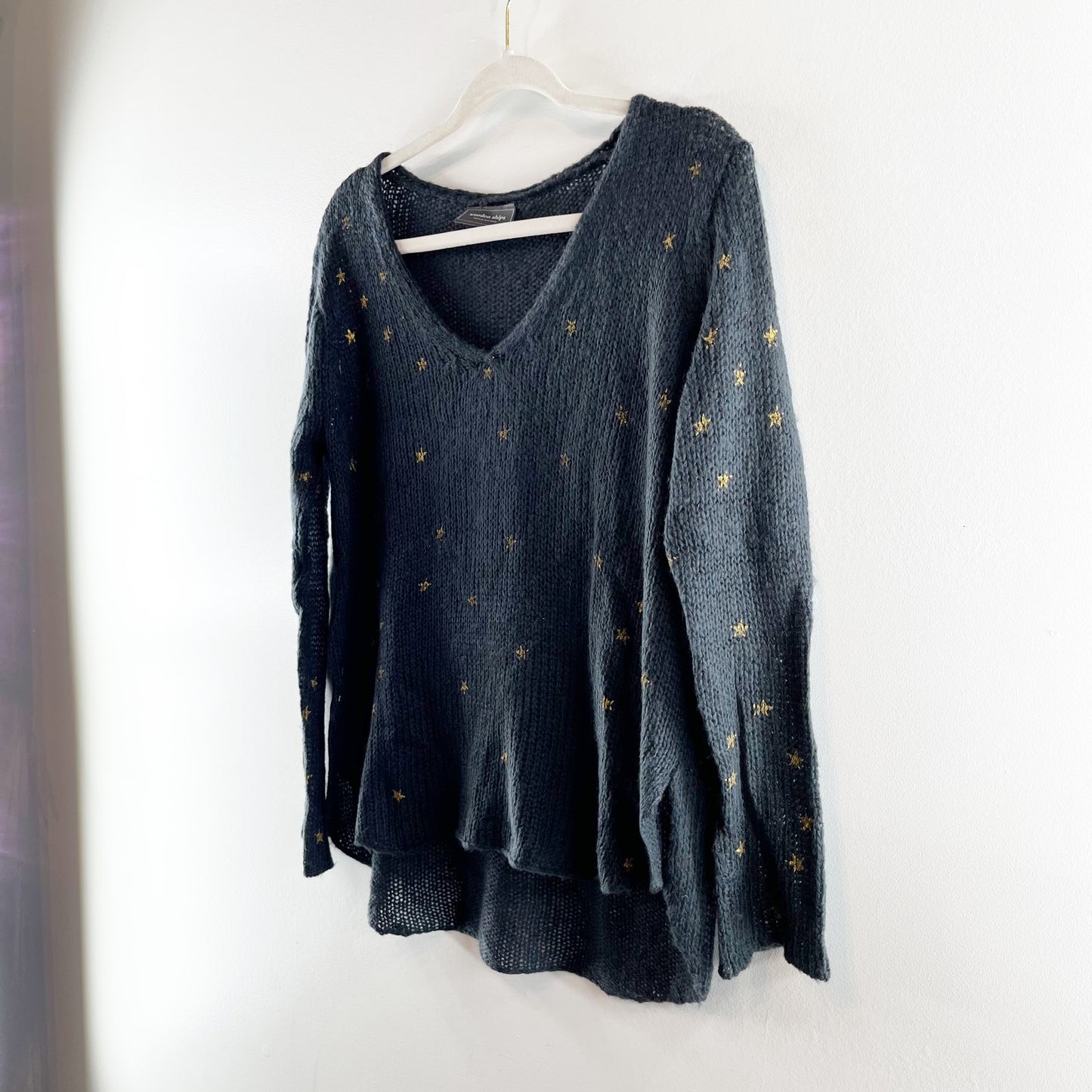 Wooden Ships Falling Star Long Sleeve Hi-Low Hem Knit Pullover Sweater Navy XS