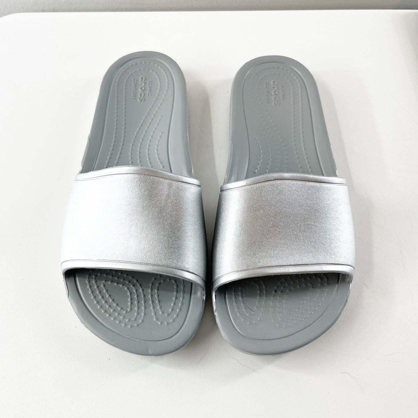Crocs Slide Comfort Sandals Gray Silver 7