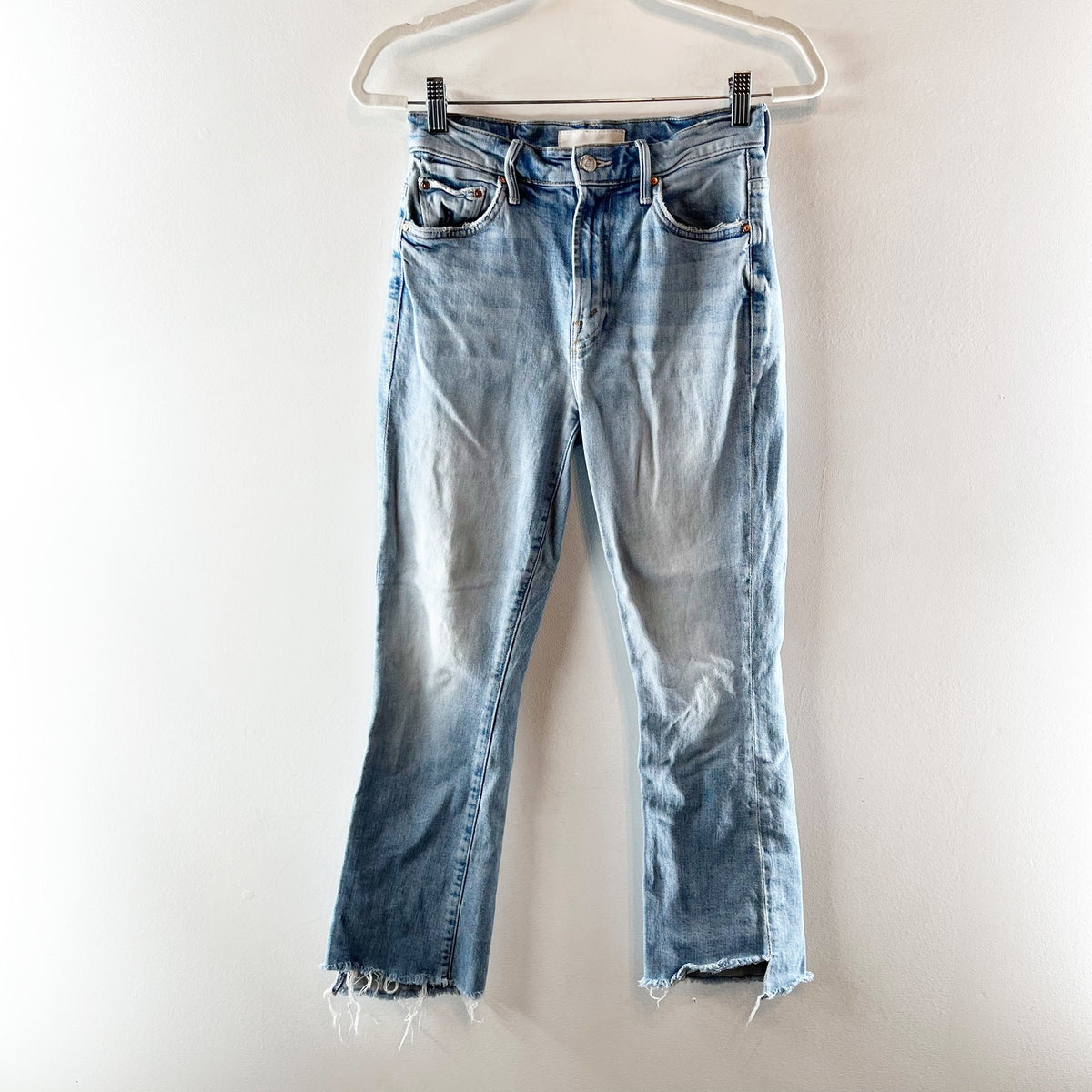 Mother The Insider Crop Step Fray Hem Jeans I Confess Light Wash Blue 25