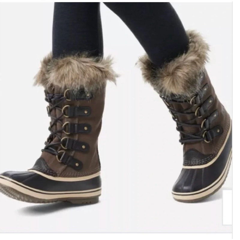 Sorel Joan of Arc Tall Waterproof Faux Fur Lined Winter Snow Rain Boots Brown 8