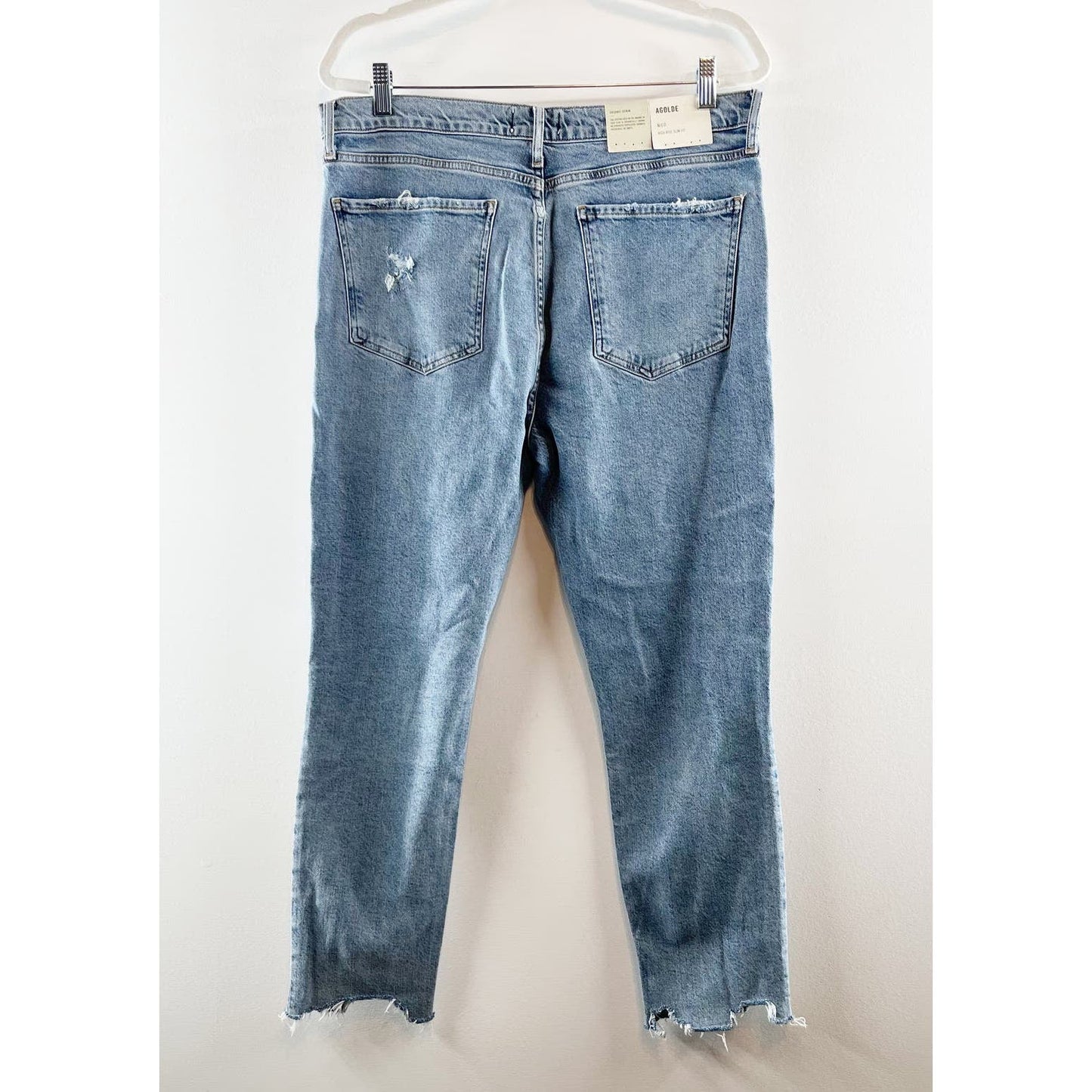 AGOLDE Nico High Rise Slim Button Fly Frayed Ankle Hem Jeans Blue 32 / 14