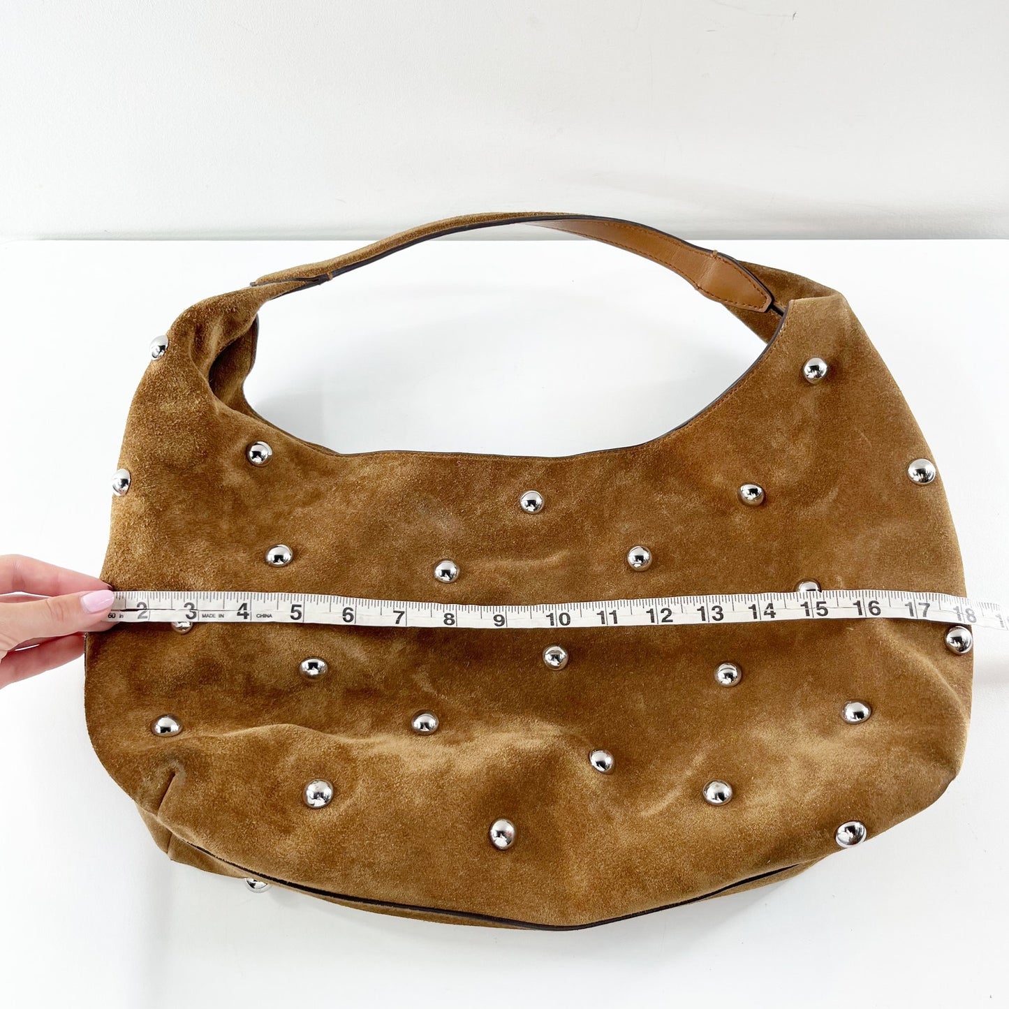 Madewell The Mylie Studded Suede Shoulder Bag Purse Dried Acorn Brown