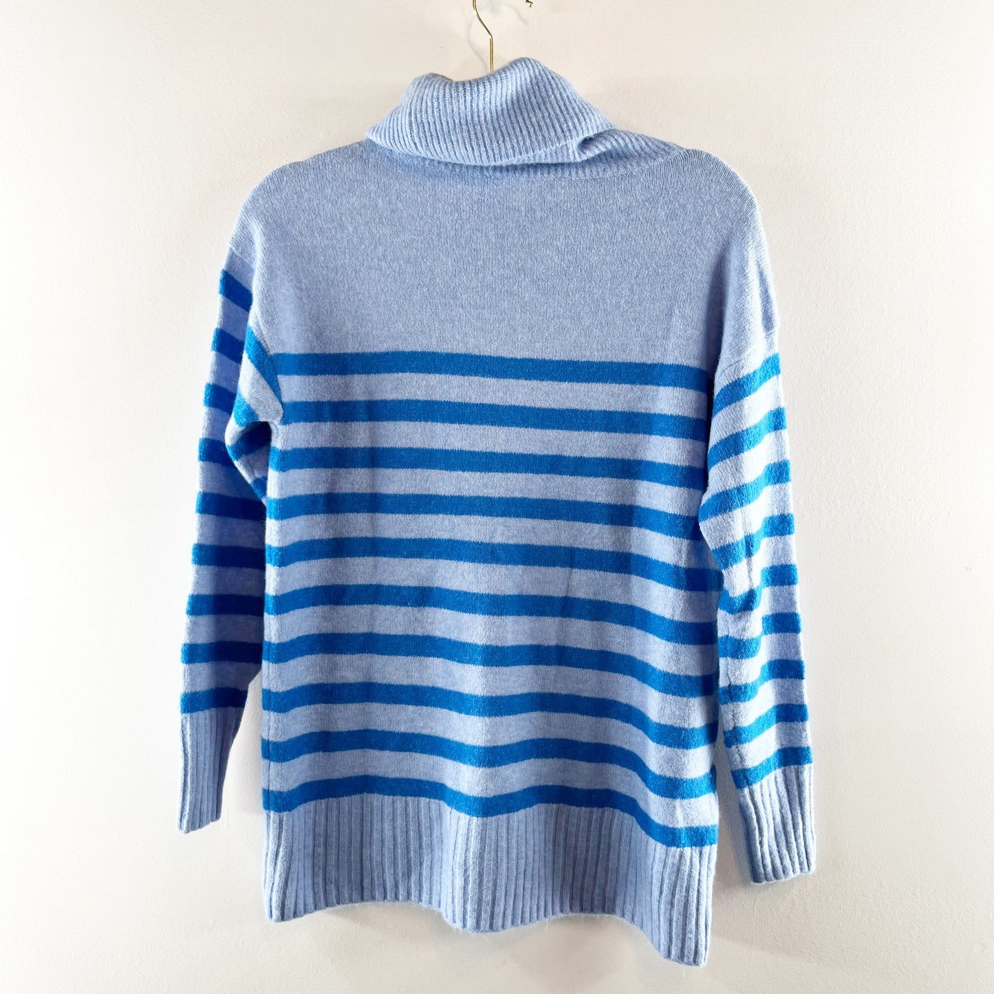 Loft Striped Long Sleeve Turtleneck Knit Pullover Tunic Sweater Blue Small