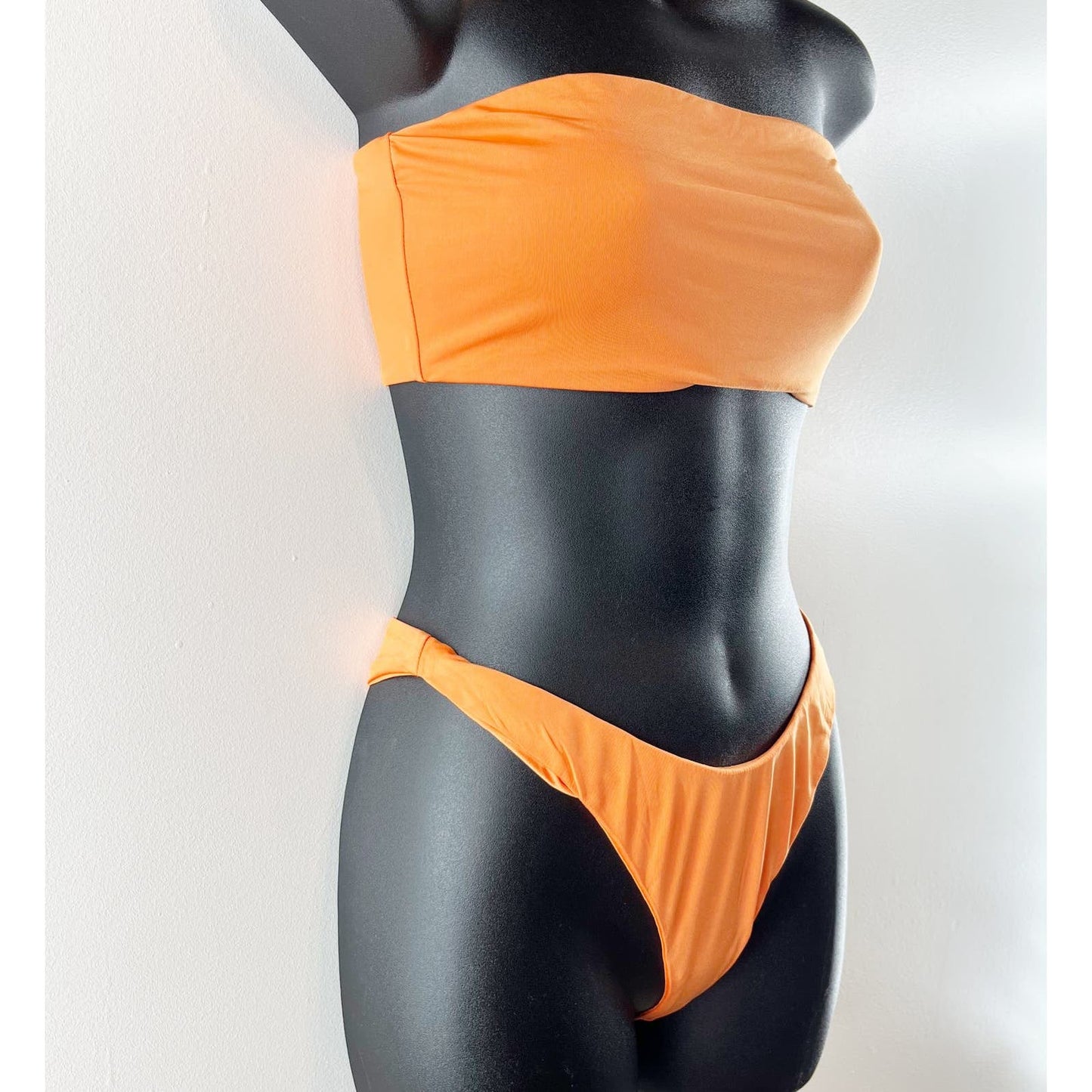 Naked Wardrobe Strapless Tube Bandeau High Cut Cheeky Bikini Orange Medium