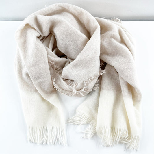 Eileen Fisher Wool Cashmere Fringe Scarf Beige White