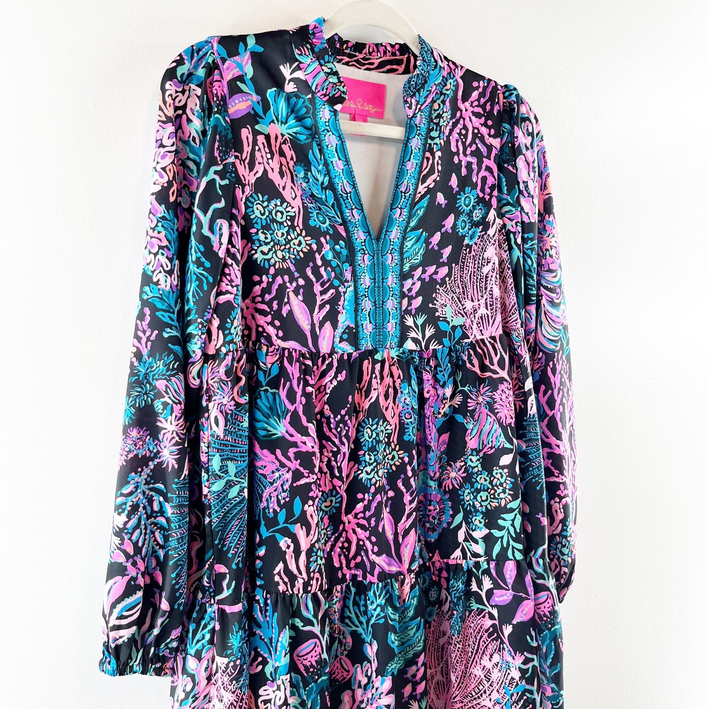 Lilly Pulitzer Arella Swing Long Sleeve Mini Dress Pink Blue XS