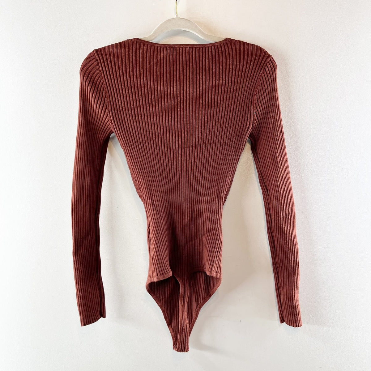 Abercrombie Long Sleeve Sweetheart Ribbed Sweater Bodysuit Brick Red Small